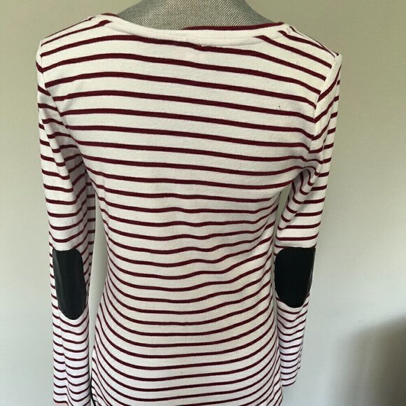 Pixley Burgundy & White Striped Knit top w Leather detail Size M EUC - Picture 3 of 3